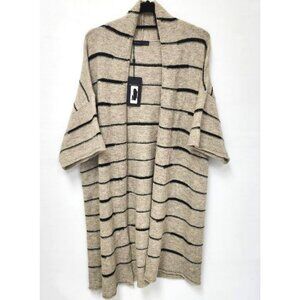 Peruzzi Women's Sandy Brown & Black Striped Short Sleeved Knit Cardigan Size 16